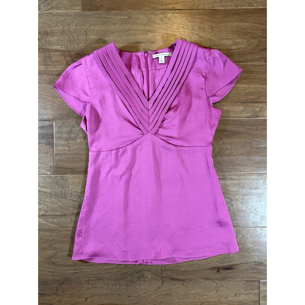 Banana Republic Womens Magenta Pleated V-Neck Cap Sleeve Blouse Size 4‎ Purple